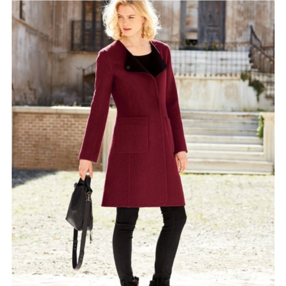 Last Chance PERUVIAN CONNECTION Wool Garance Reversible Coat Black Berry Size 10
